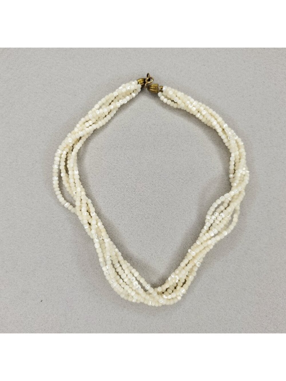 Vintage Mother Of Pearl Beaded Necklace Twisted Multi Strand Choker Polished 15"